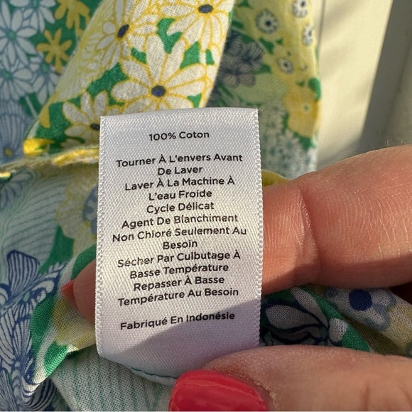 Talbots - Floral Cotton Tunic, Blue Green Yellow, Long Sleeve, SizeXL - Picture 7 of 11